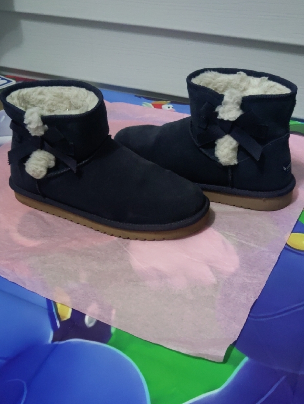 Koolaburra Navy Suede-Look Shearling Ankle Boot - Picture 5 of 12